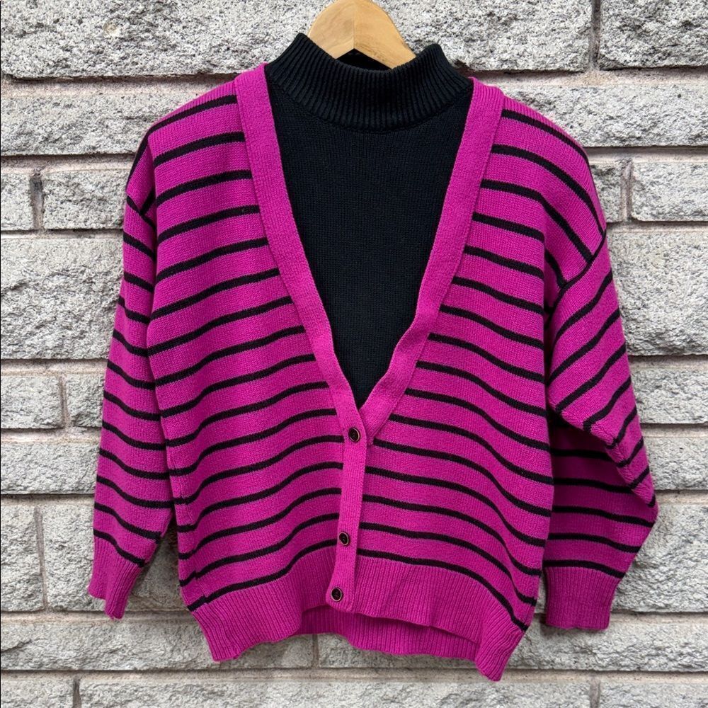 Vintage Striped Pink and Black Women's Sweater